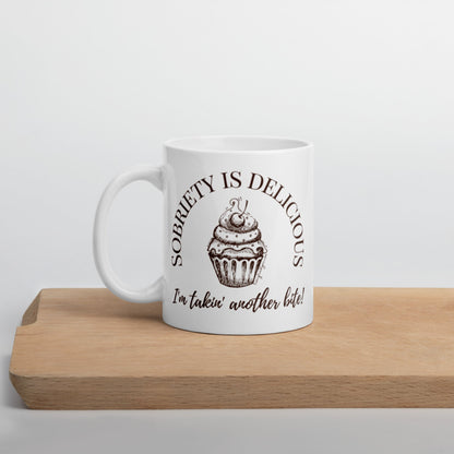 Delicious Sobriety Ceramic White Glossy Mug - tracy trudges