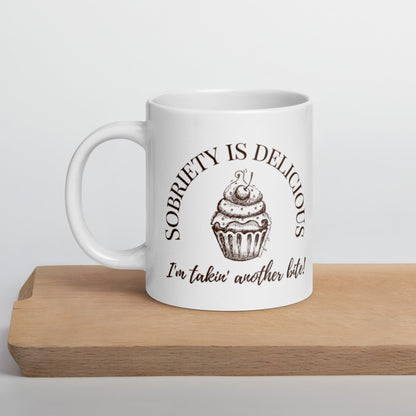 Delicious Sobriety Ceramic White Glossy Mug - tracy trudges