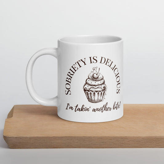 Delicious Sobriety Ceramic White Glossy Mug - tracy trudges