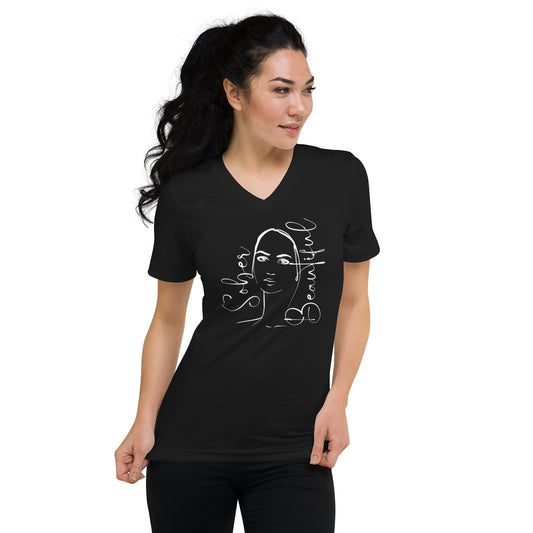 Sober Beautiful Cotton V-Neck T-Shirt - tracy trudges