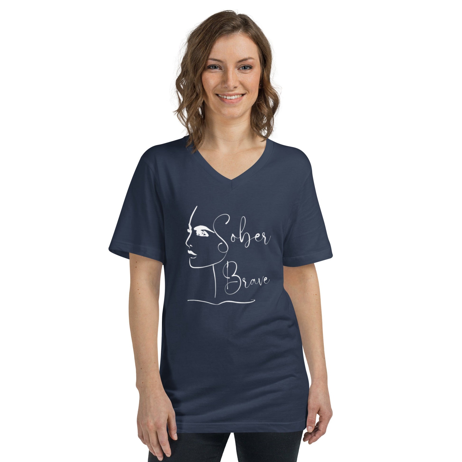 Sober Brave Cotton V-Neck T-Shirt - tracy trudges