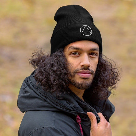 Triangle in Circle Dark Cuffed Beanie - tracy trudges