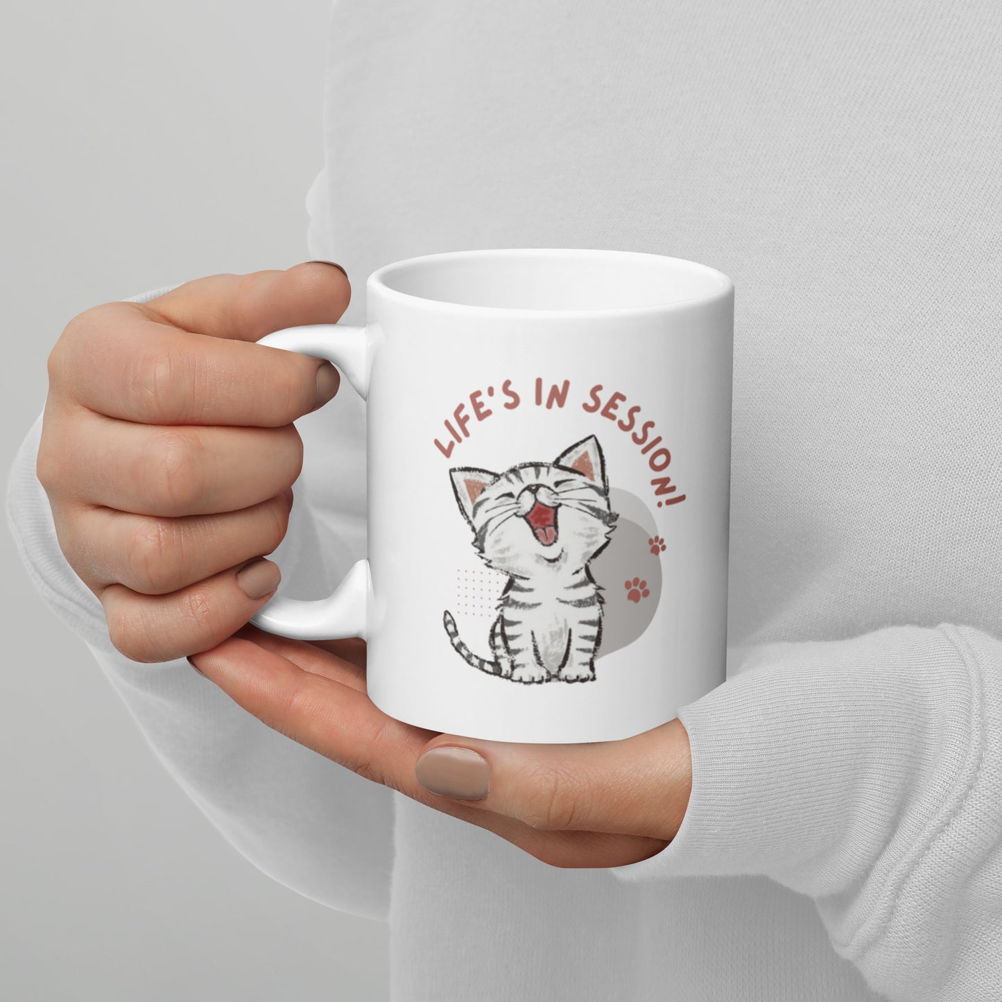 "Life's in Session" Kitten White glossy mug