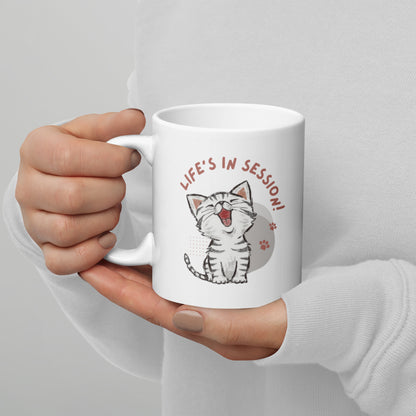 "Life's in Session" Kitten White glossy mug