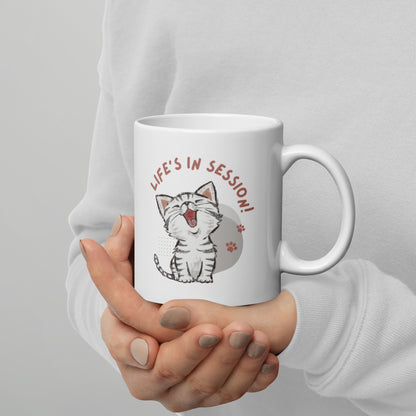 "Life's in Session" Kitten White glossy mug