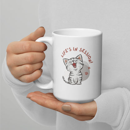 "Life's in Session" Kitten White glossy mug