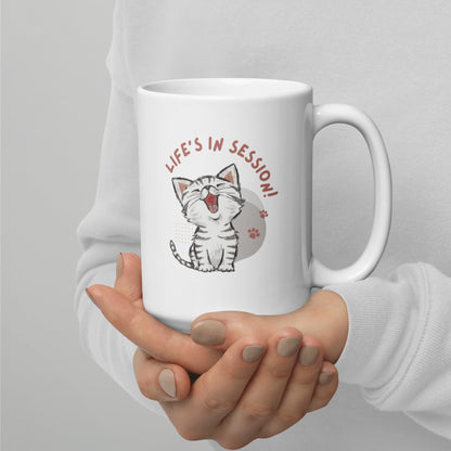 "Life's in Session" Kitten White glossy mug