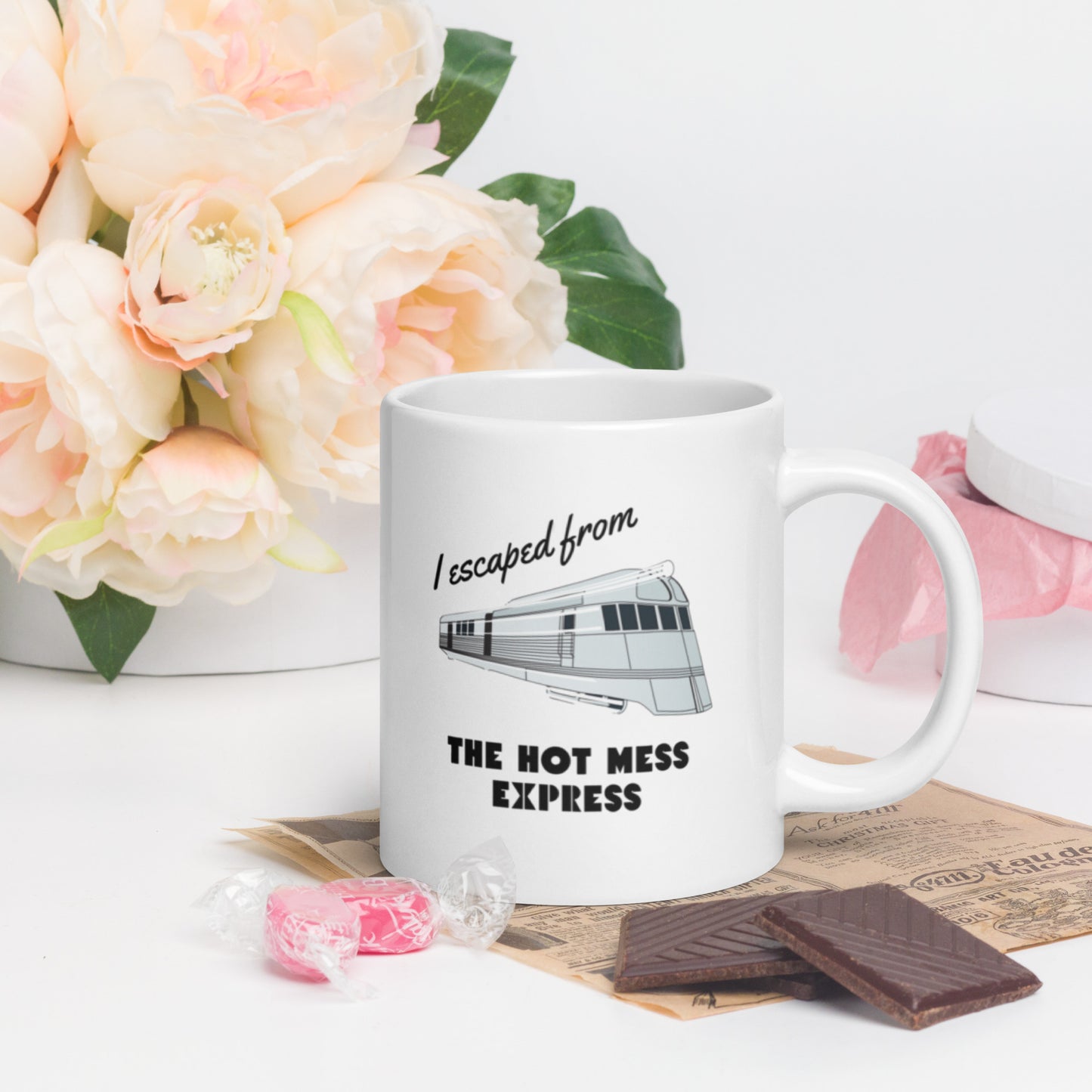 "Hot Mess Express" White glossy mug