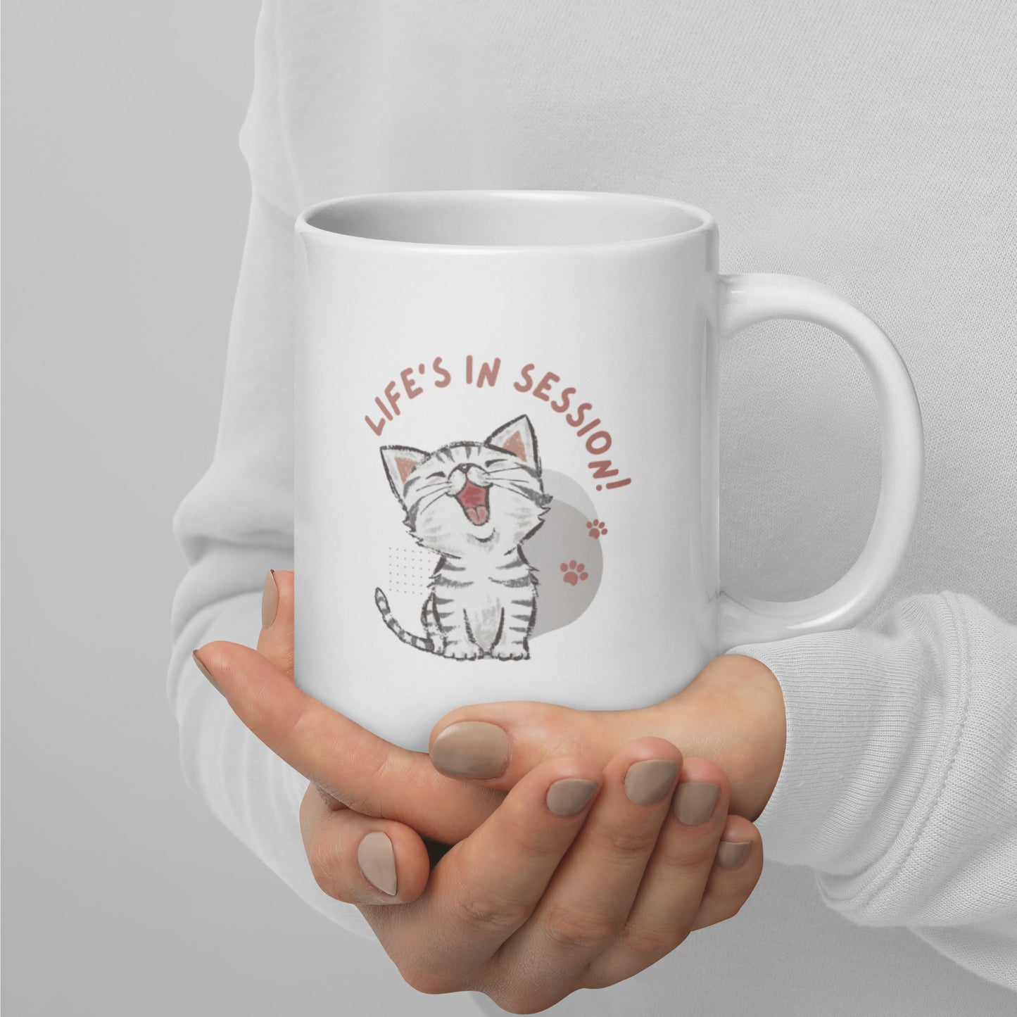 "Life's in Session" Kitten White glossy mug